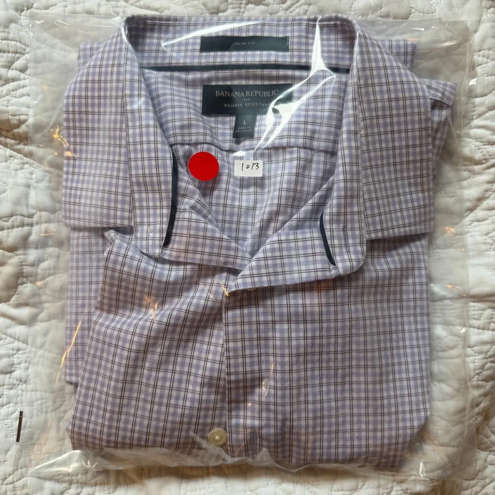 Banana Republic Shirt Blue Plaid Button Down Collared Mens Large